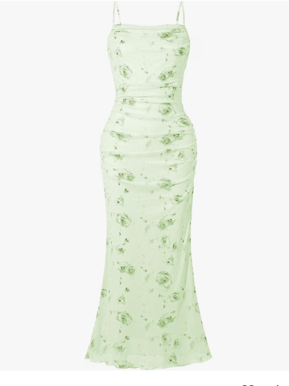 NWT Ruched Mesh Maxi Bodycon Dress with Green Floral Print